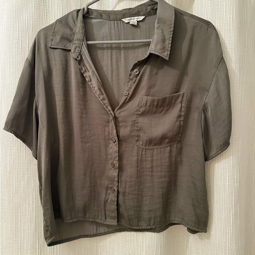 American Eagle Outfitters Sage Satin Shirt